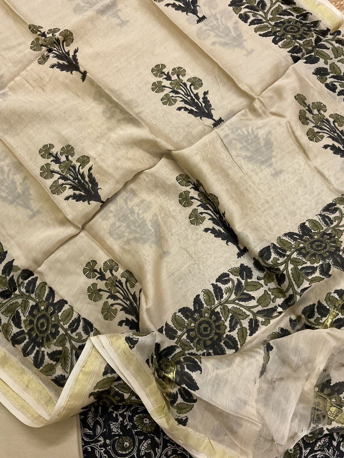 Pure Cotton Printed Embroidered Suit - Black