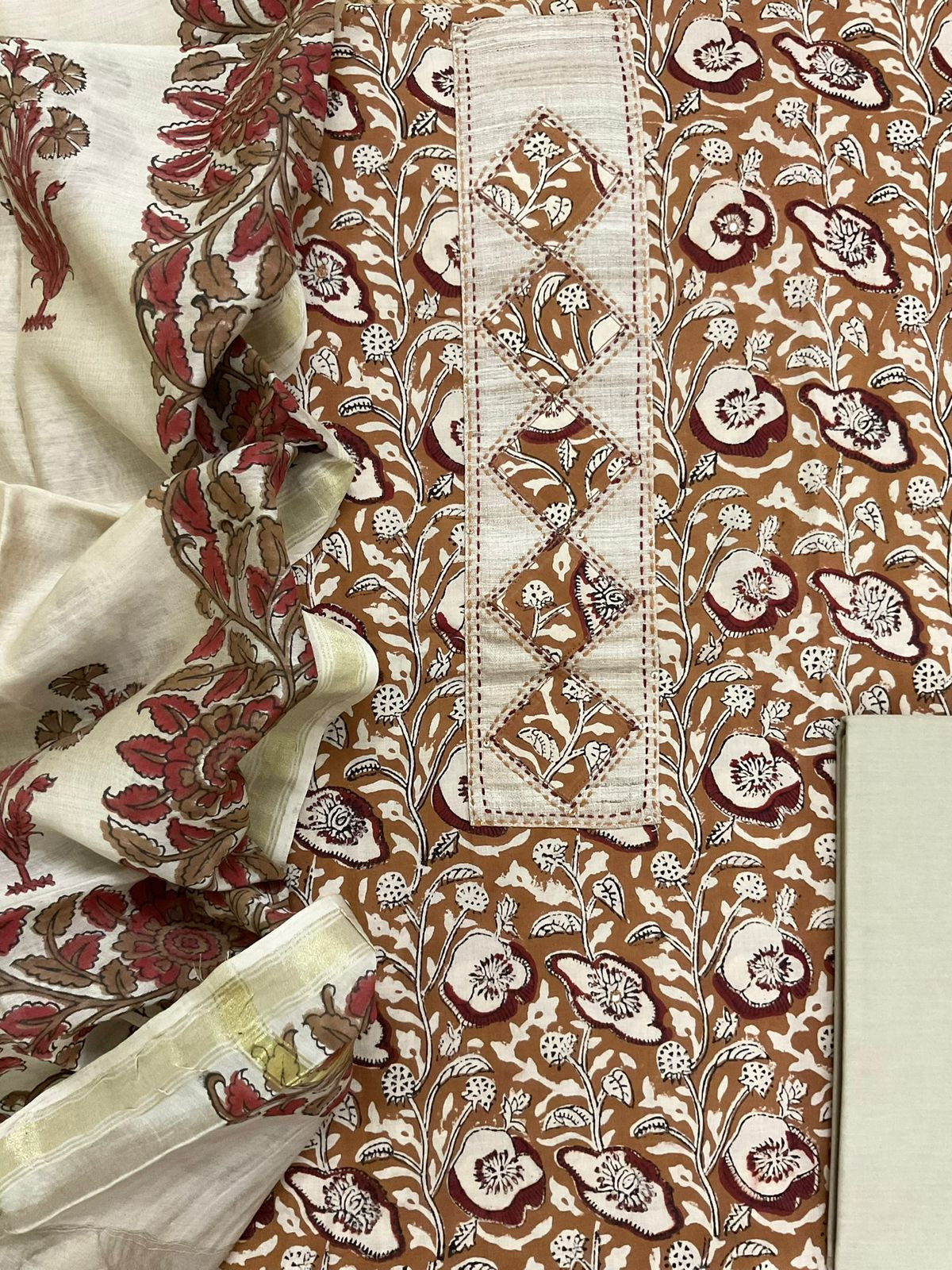 Pure Cotton Printed Embroidered Suit - Mustard