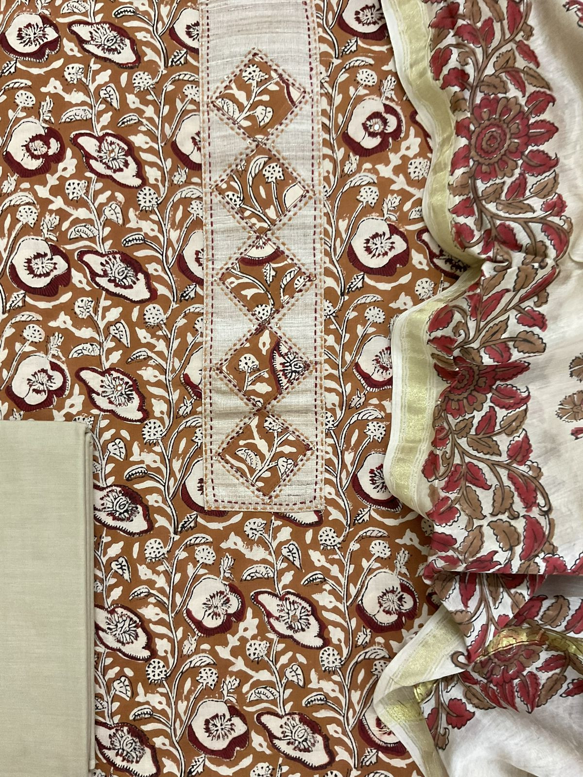 Pure Cotton Printed Embroidered Suit - Mustard
