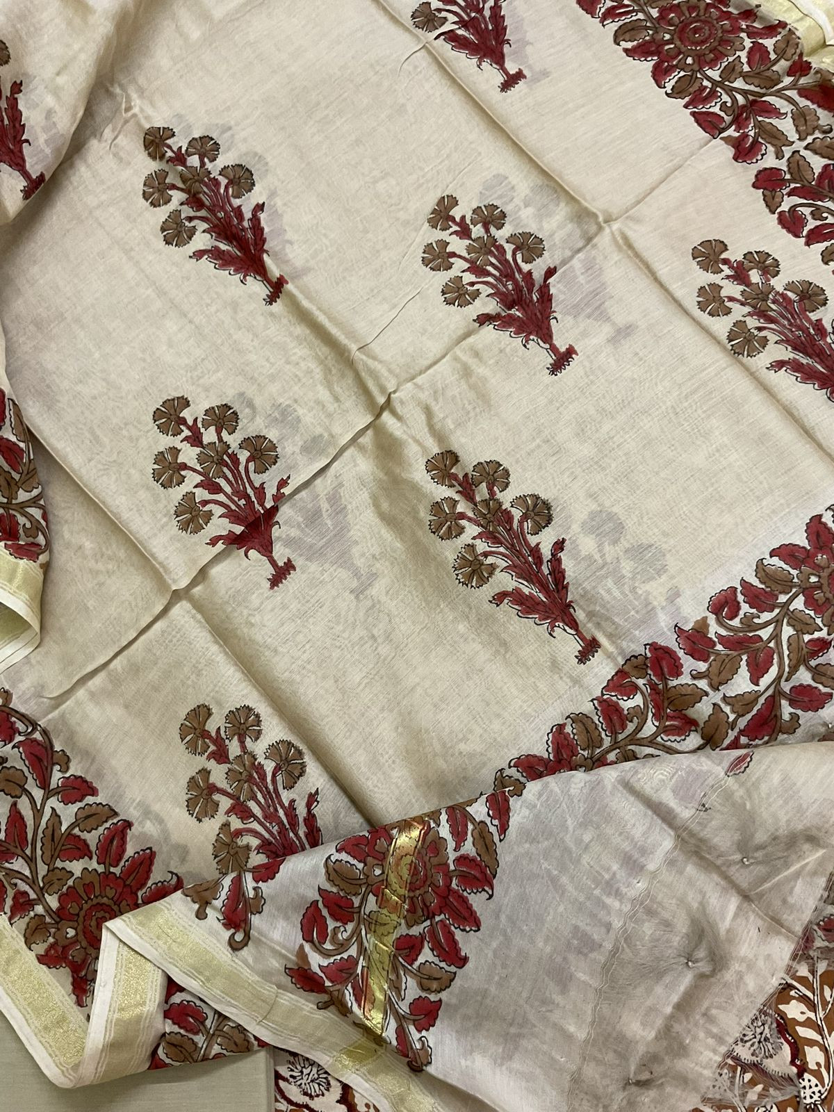 Pure Cotton Printed Embroidered Suit - Mustard