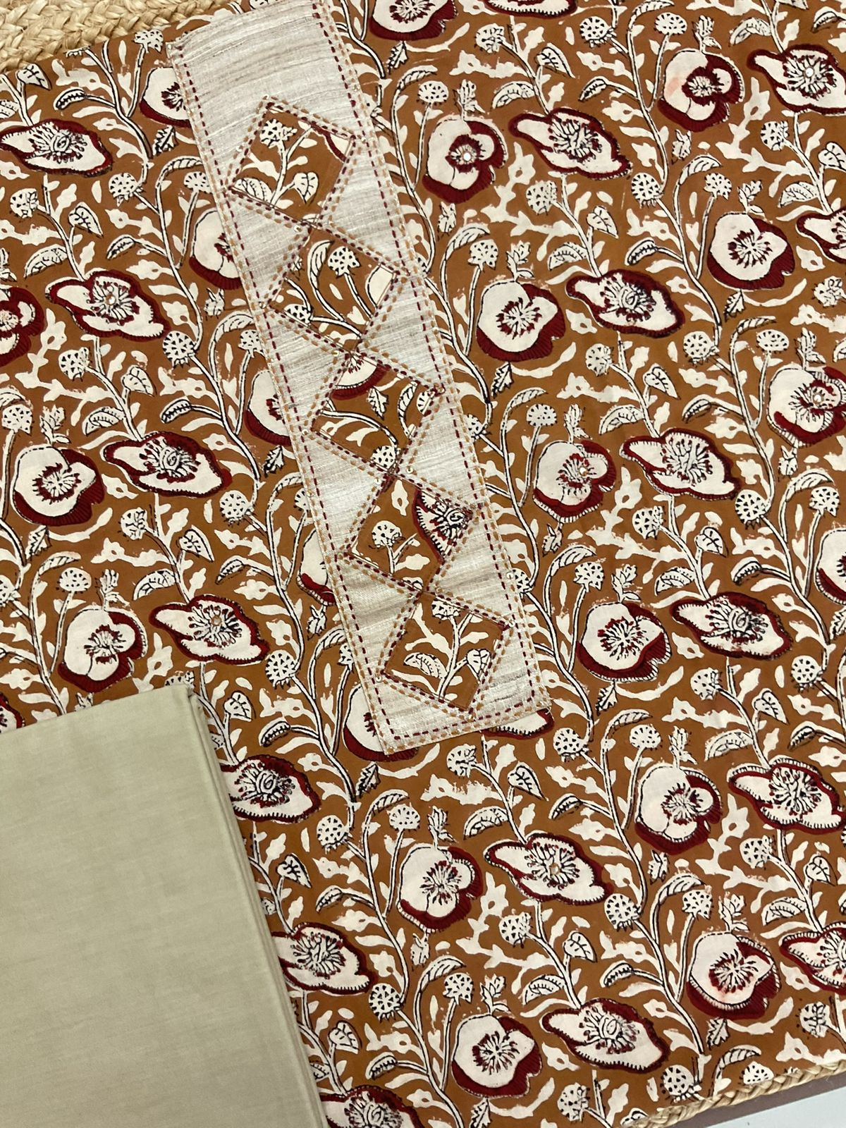 Pure Cotton Printed Embroidered Suit - Mustard