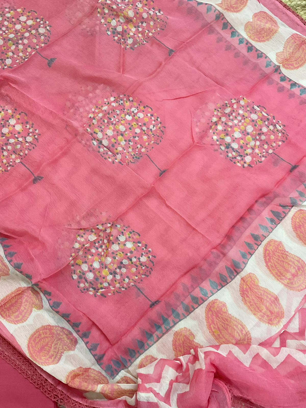 Pure Kota Cotton Printed Embroidered Suit - Pink