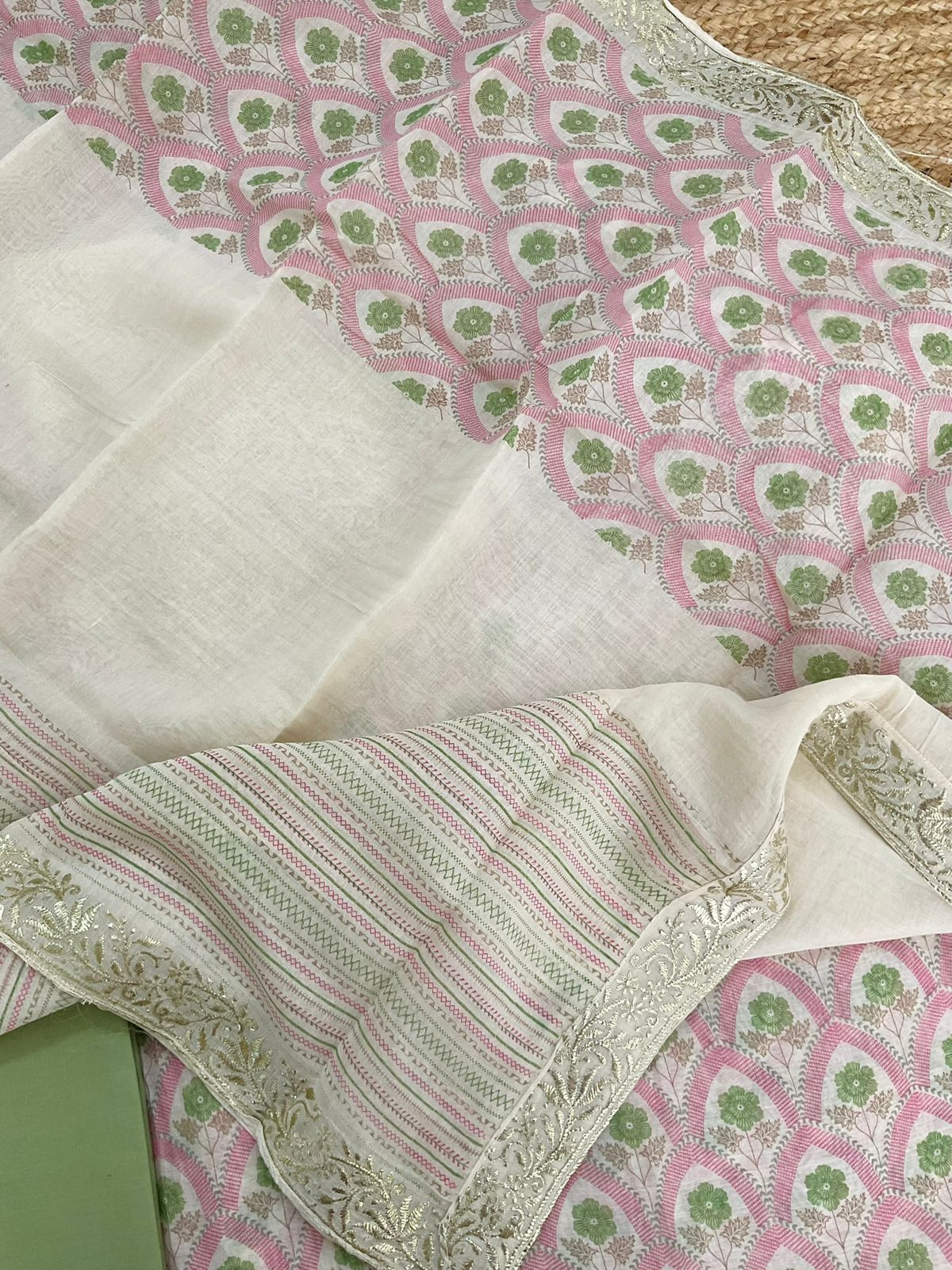 Pure Mul Chanderi Printed Embroidered Suit - Pink
