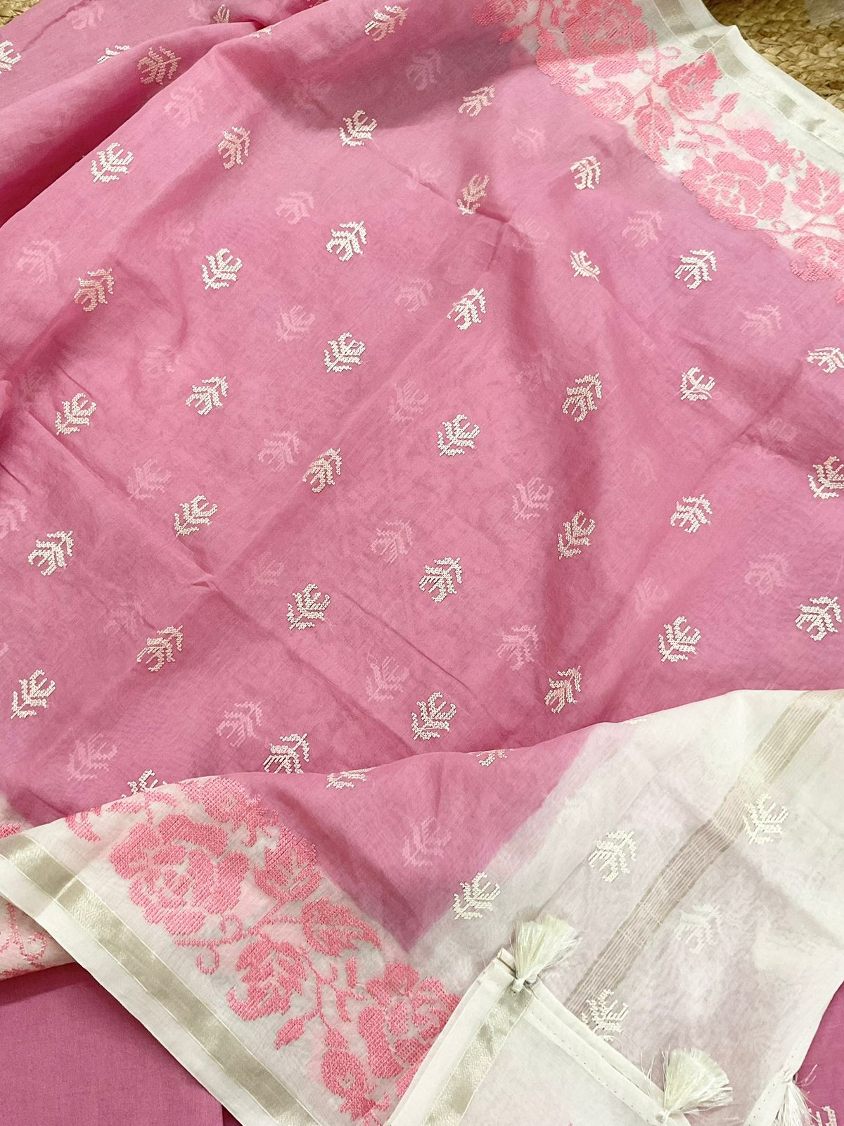 Pure Chanderi Embroidered Suit - Pink
