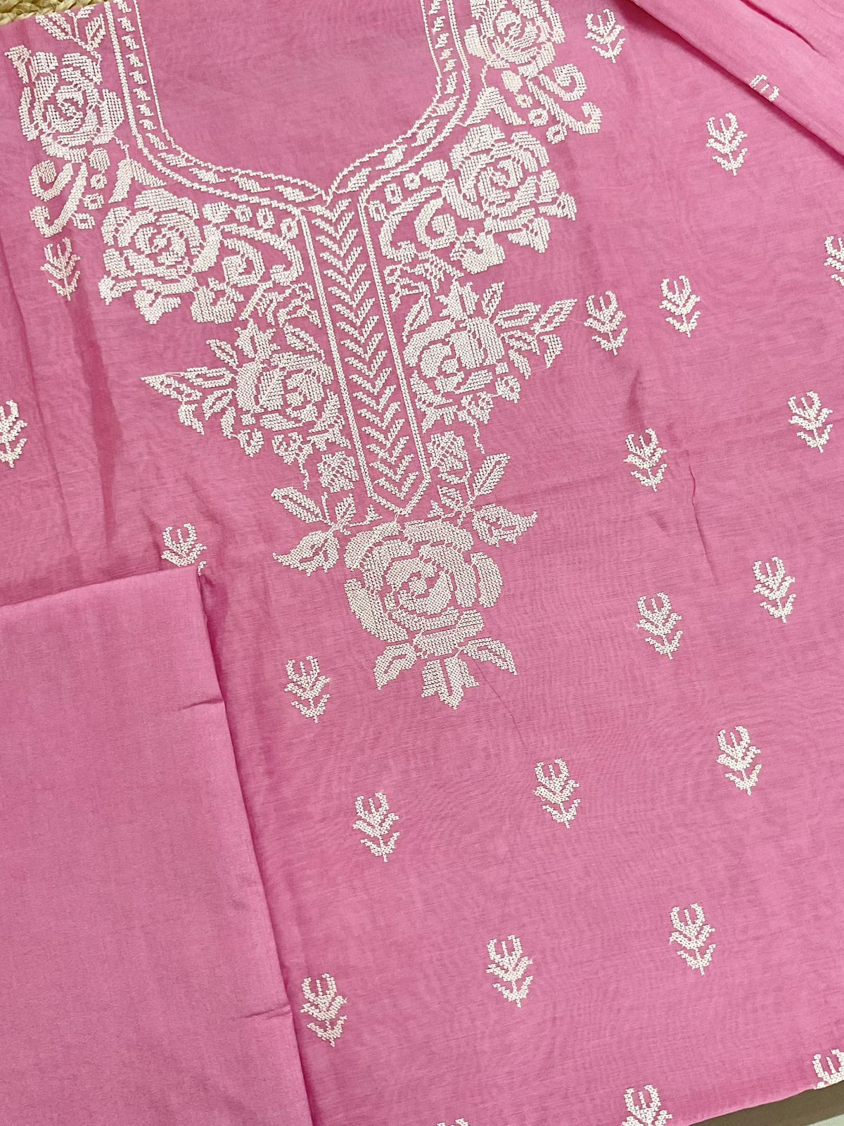 Pure Chanderi Embroidered Suit - Pink