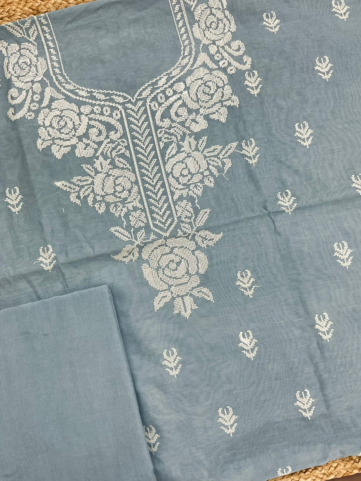 Pure Chanderi Embroidered Suit - Grey