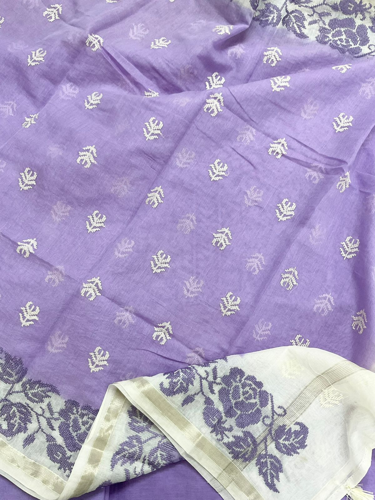 Pure Chanderi Embroidered Suit - Lavender