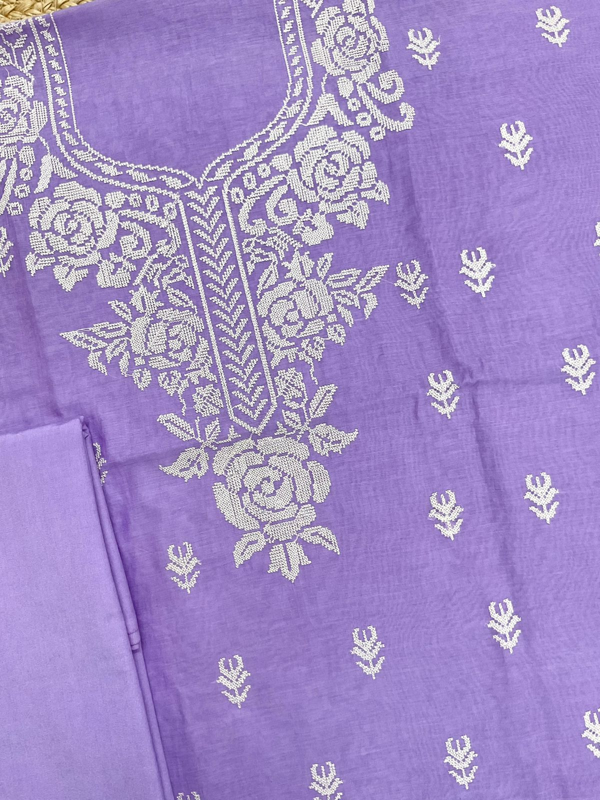 Pure Chanderi Embroidered Suit - Lavender