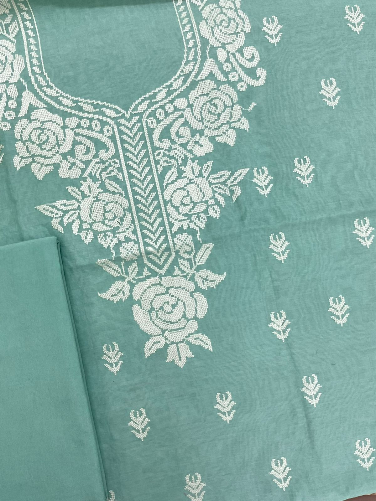Pure Chanderi Embroidered Suit - Green