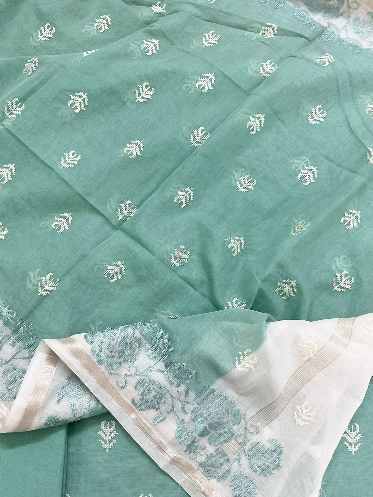 Pure Chanderi Embroidered Suit - Green