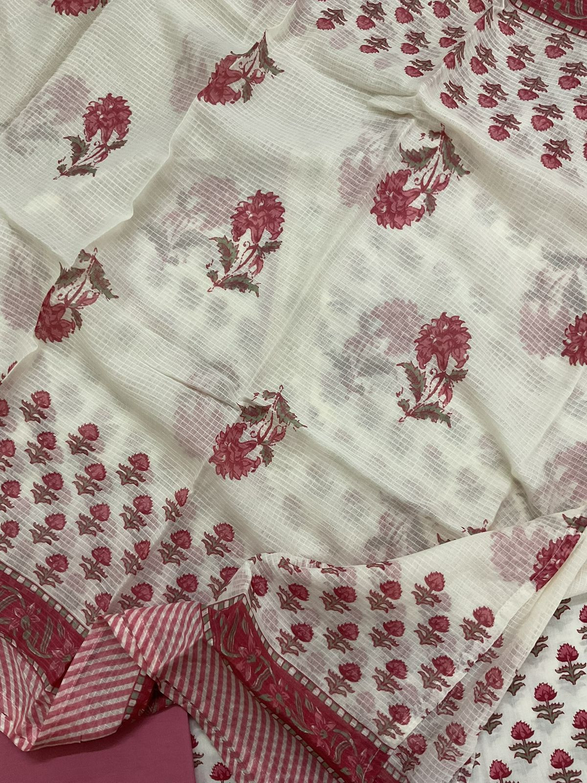Pure Cotton Printed Embroidered Suit - Off White