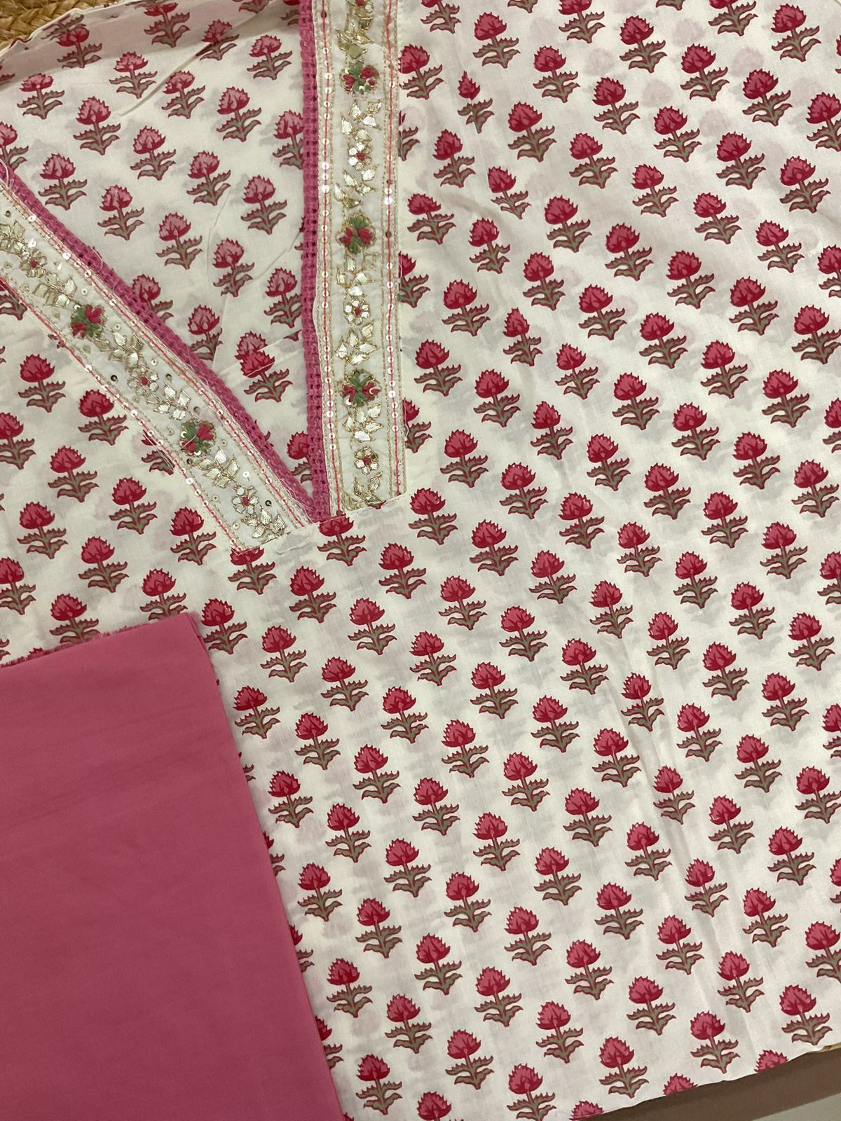 Pure Cotton Printed Embroidered Suit - Off White