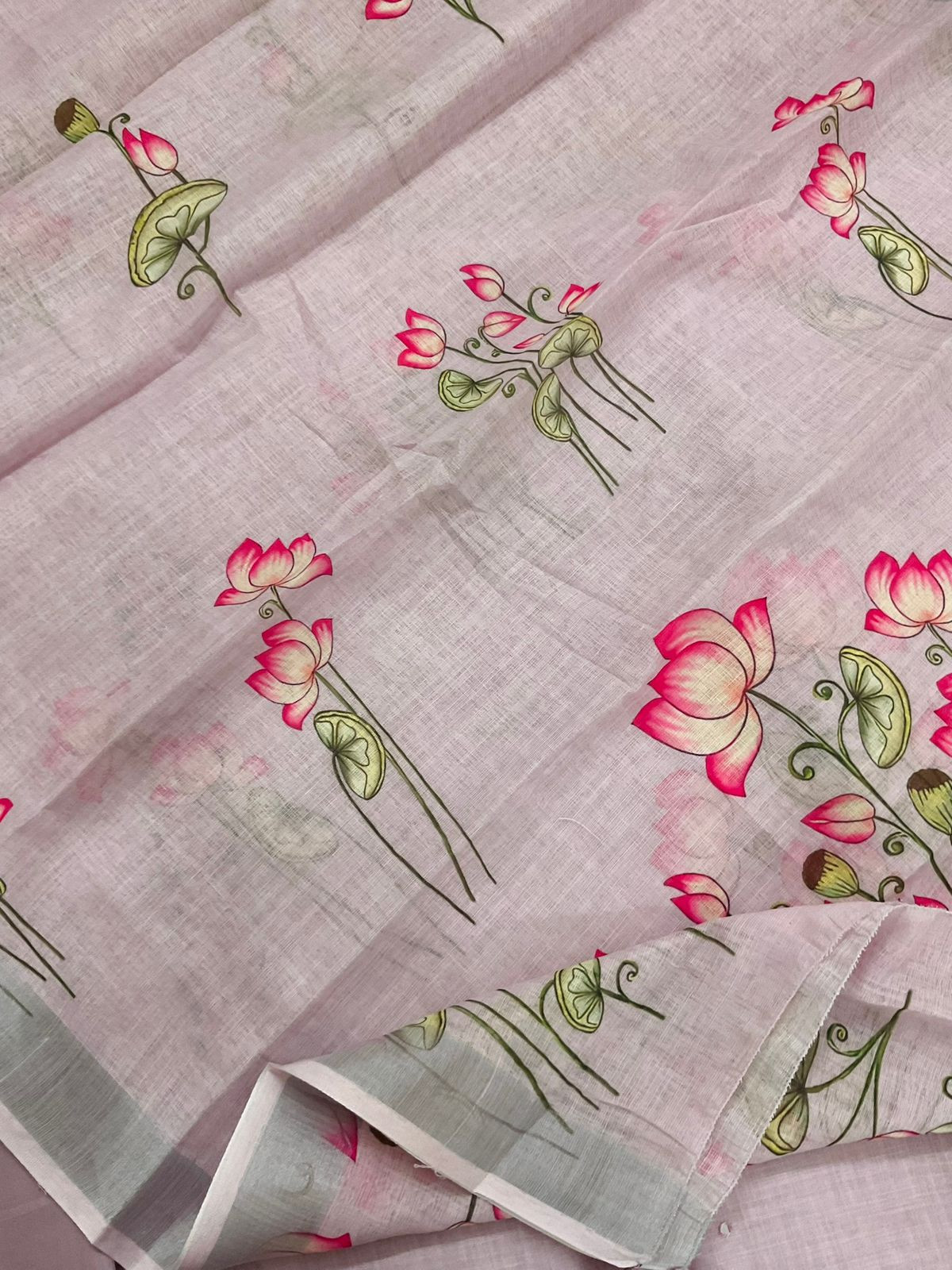 Soft Linen Jute Cotton Printed Embroidered Suit - Lavender