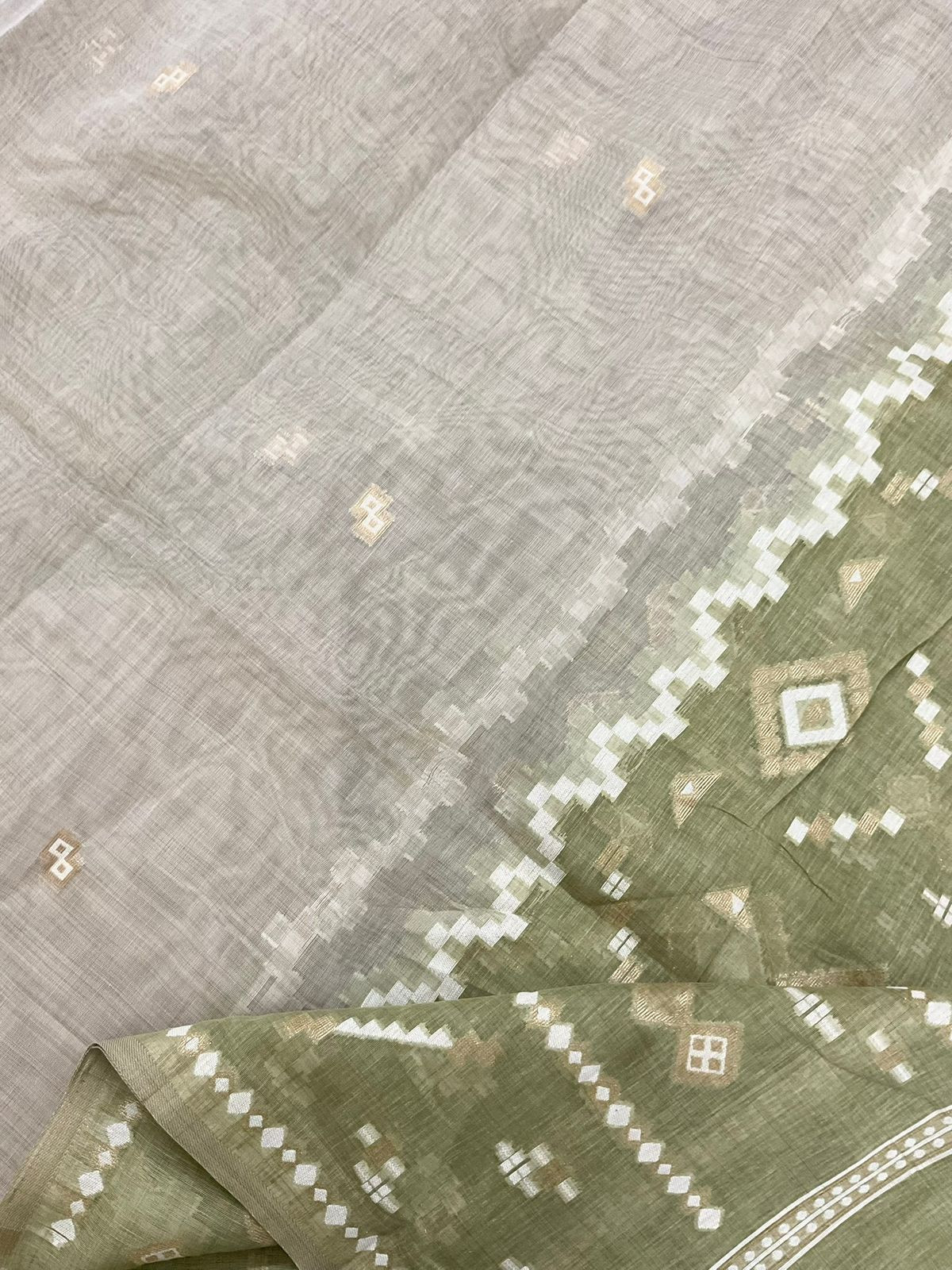 Soft Fine Slub Chanderi Jamdani Weaved Suit - Green