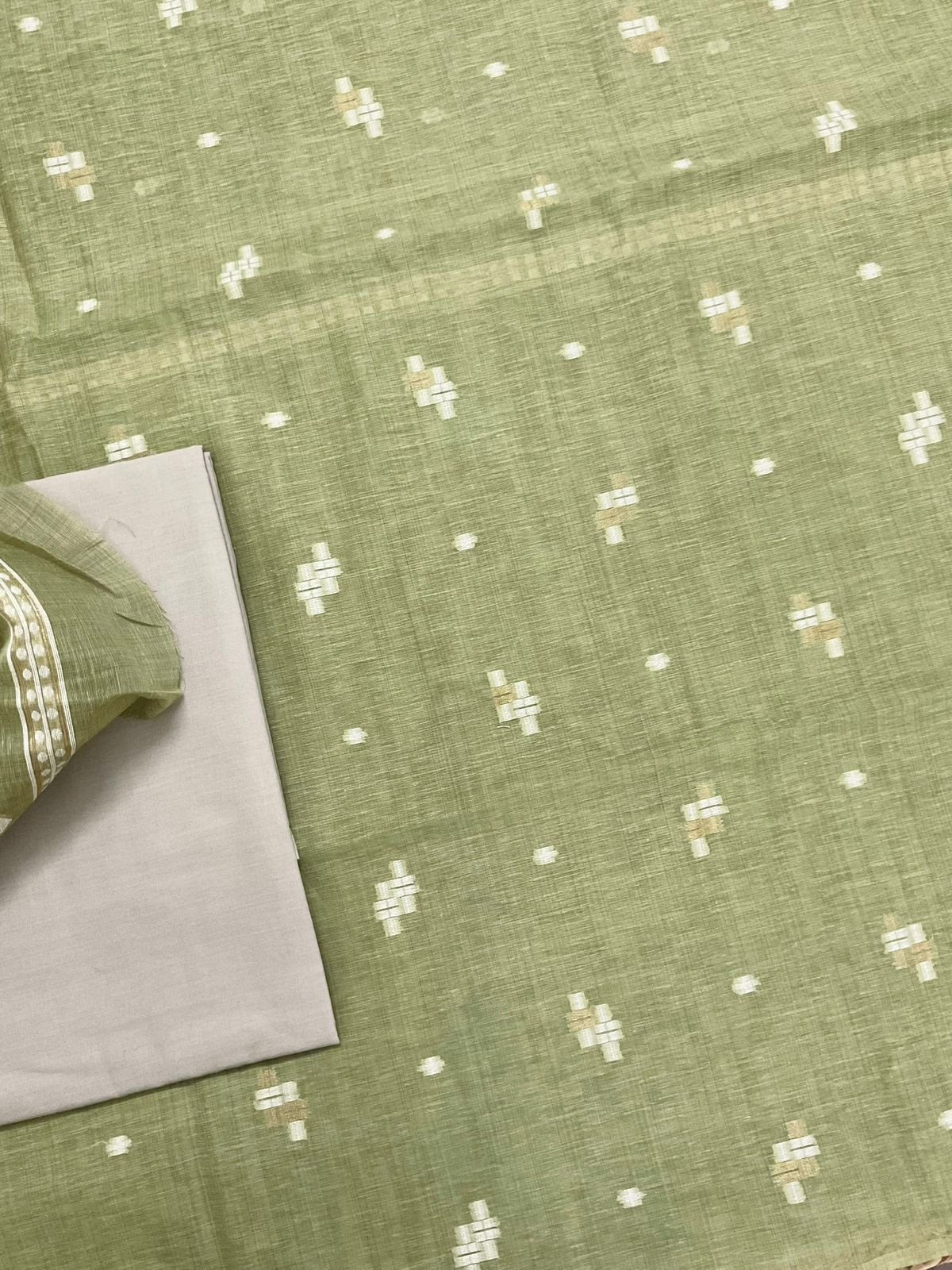 Soft Fine Slub Chanderi Jamdani Weaved Suit - Green
