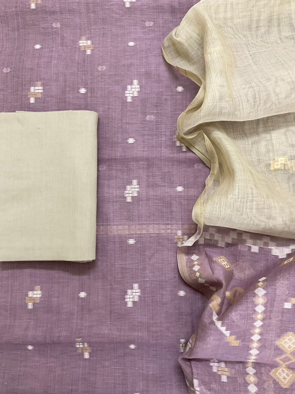 Soft Fine Slub Chanderi Jamdani Weaved Suit - Purple