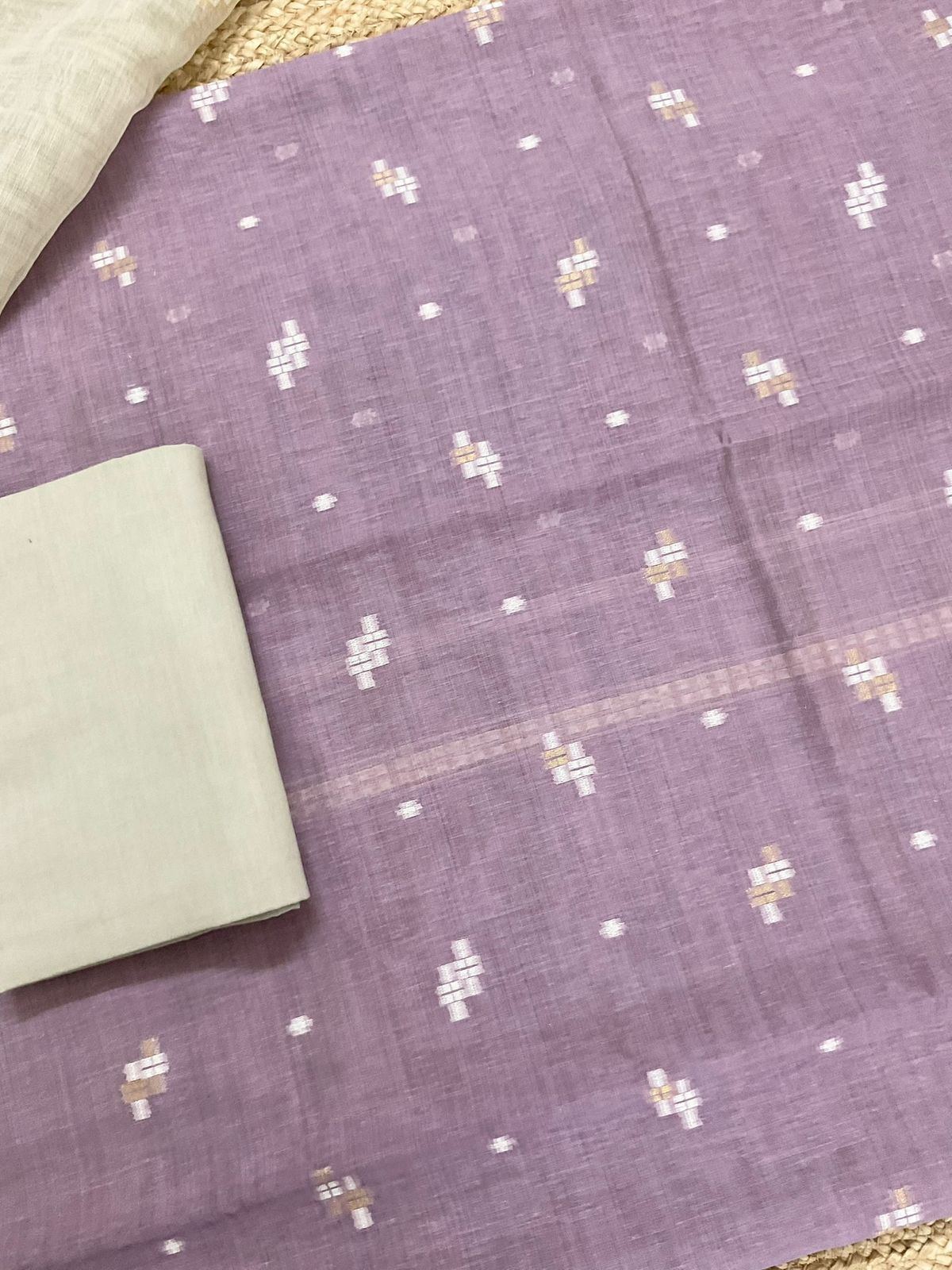 Soft Fine Slub Chanderi Jamdani Weaved Suit - Purple