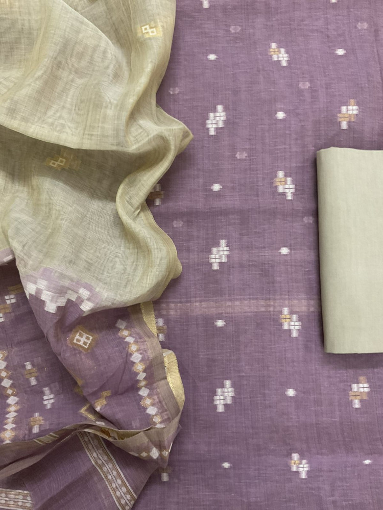 Image of Soft Fine Slub Chanderi Jamdani Weaved Suit - Purple