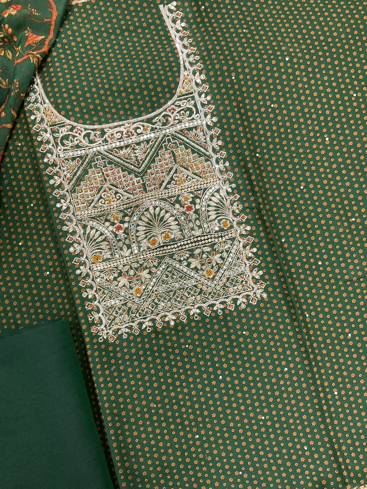 Pure Maheshwari Printed Embroidered Suit - Green