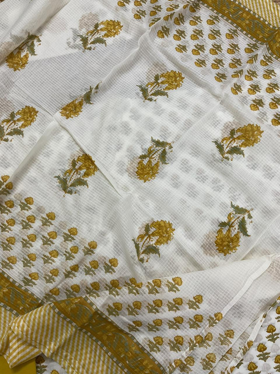 Pure Cotton Printed Embroidered Suit - Off White