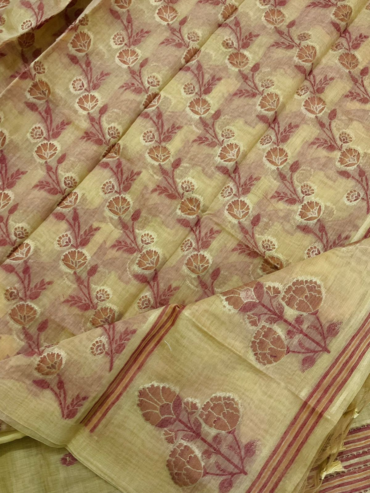 Soft Slub Chanderi Jamdani Weaved Embroidered Suit - Yellow