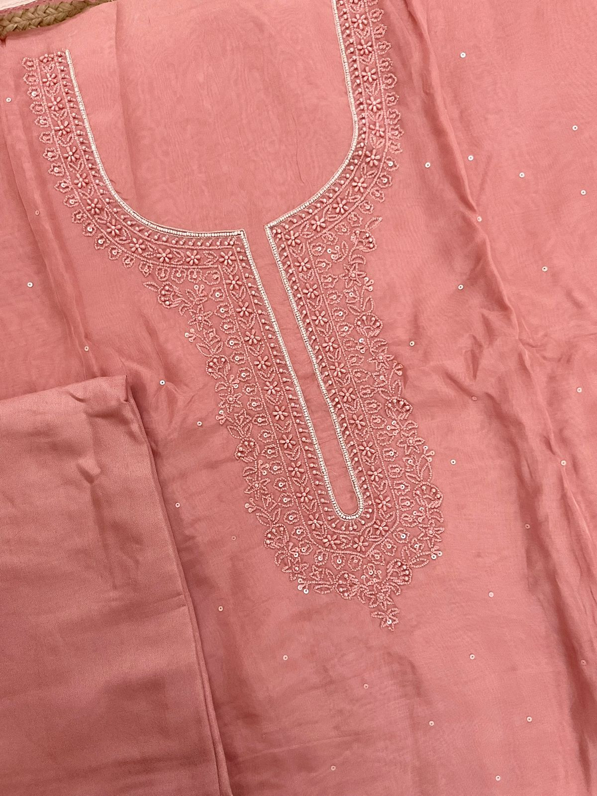 Soft Fine Organza Embroidered Suit - Peach