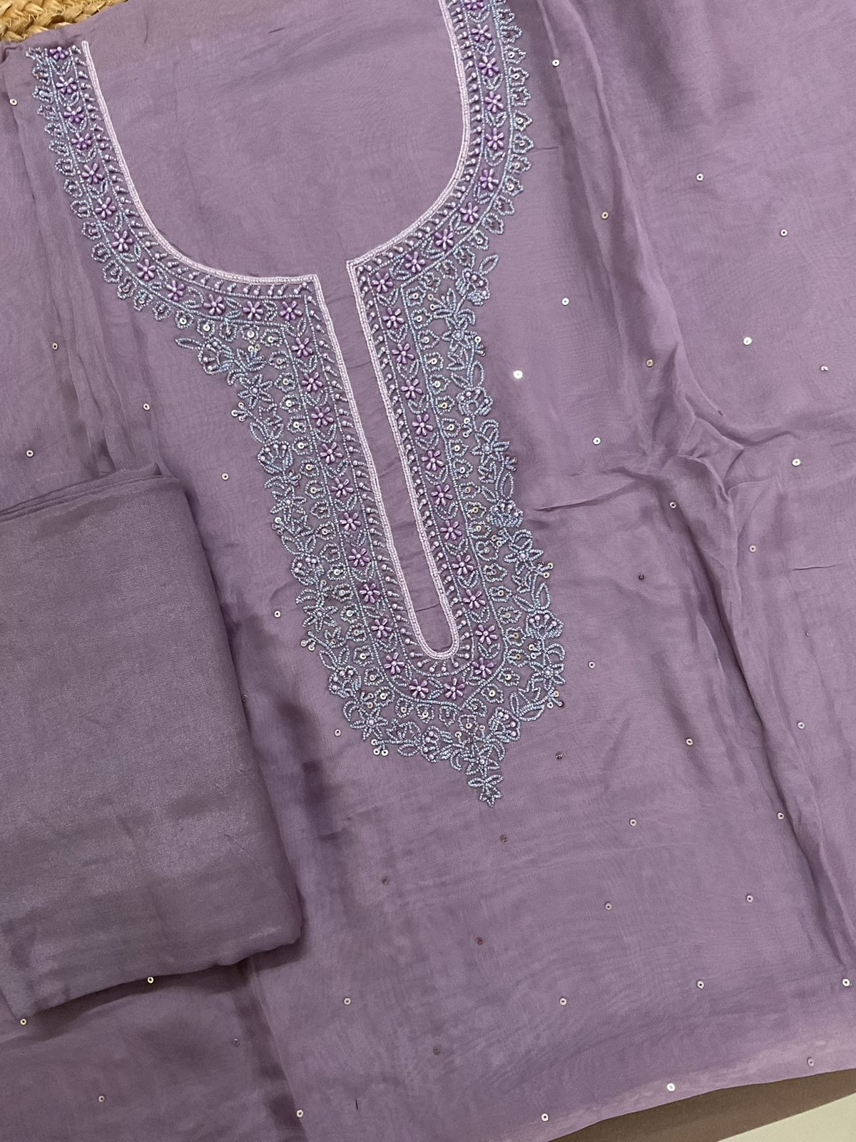 Soft Fine Organza Embroidered Suit - Lavender