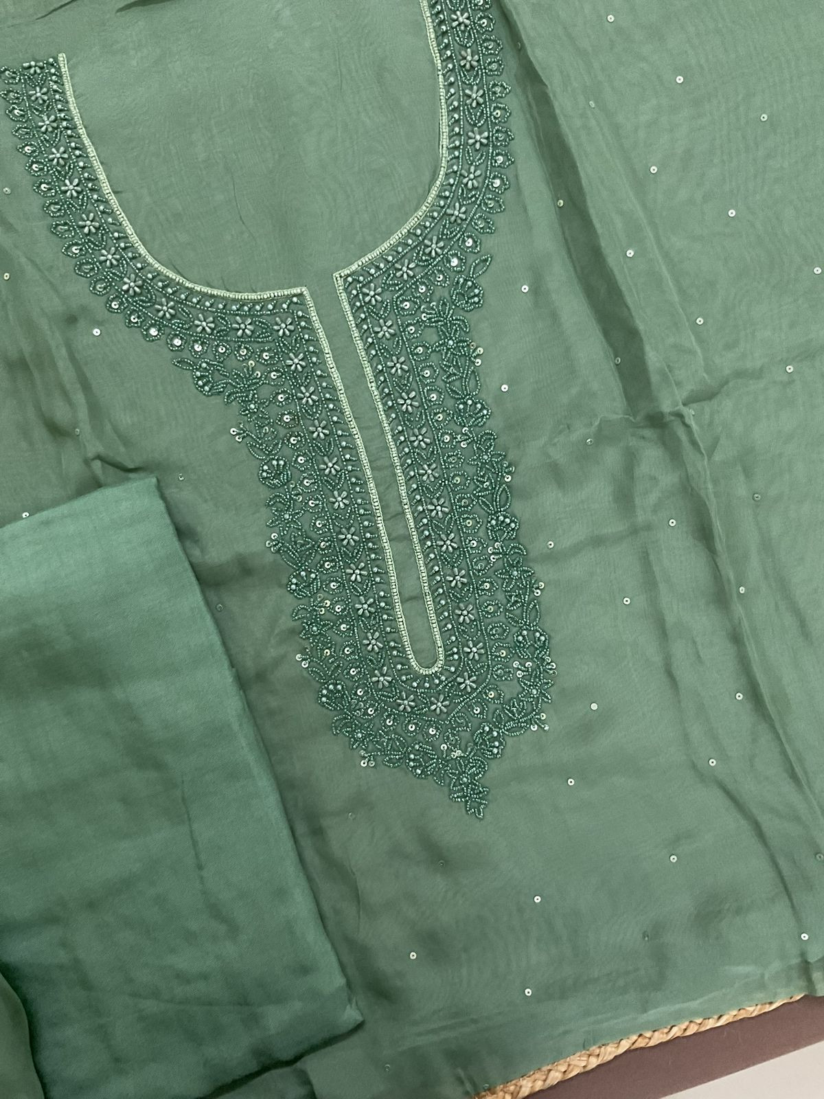 Soft Fine Organza Embroidered Suit - Green