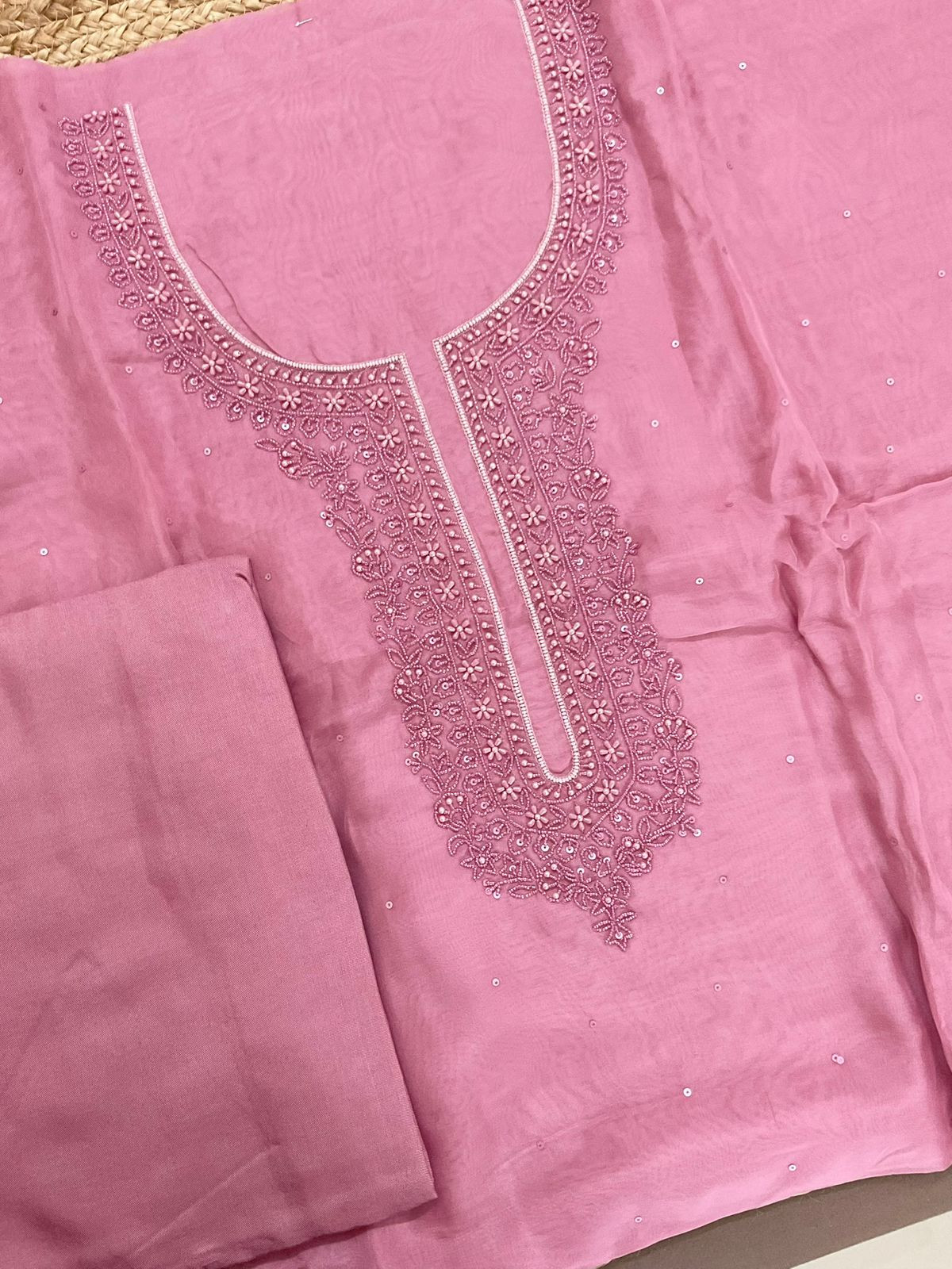 Soft Fine Organza Embroidered Suit - Pink