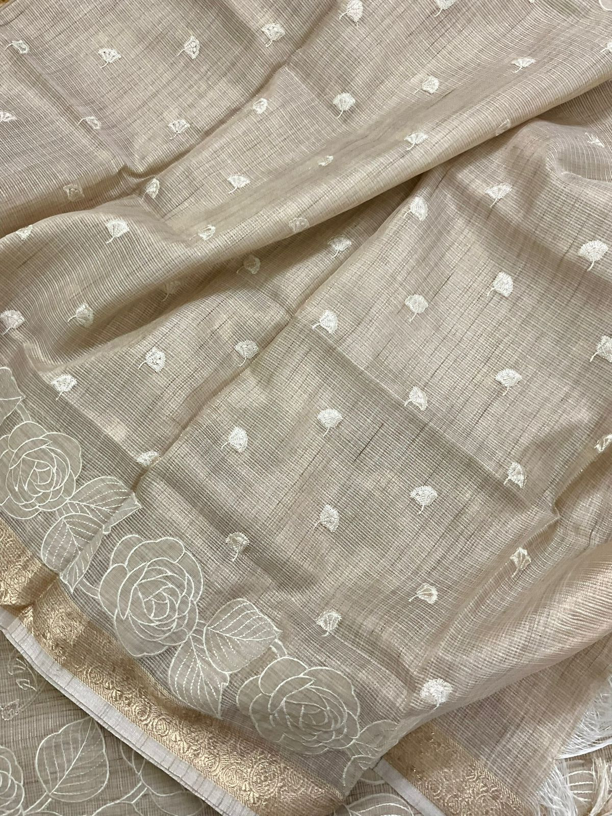 Soft Tissue Kota Silk Embroidered Suit - Beige