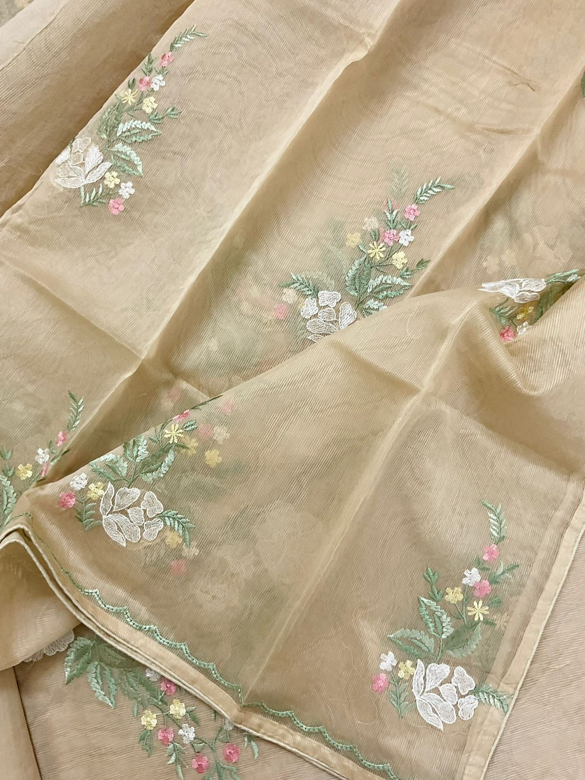 Soft Fine Supernet Embroidered Suit - Beige