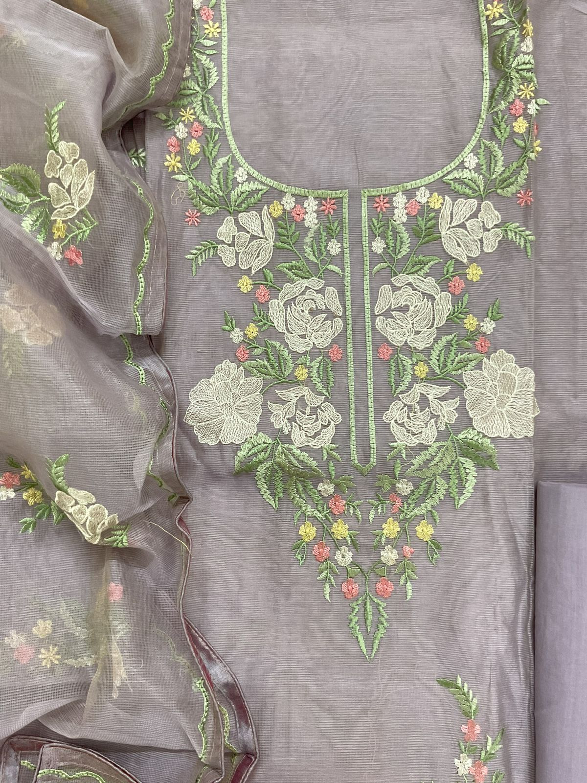 Soft Fine Supernet Embroidered Suit - Lavender