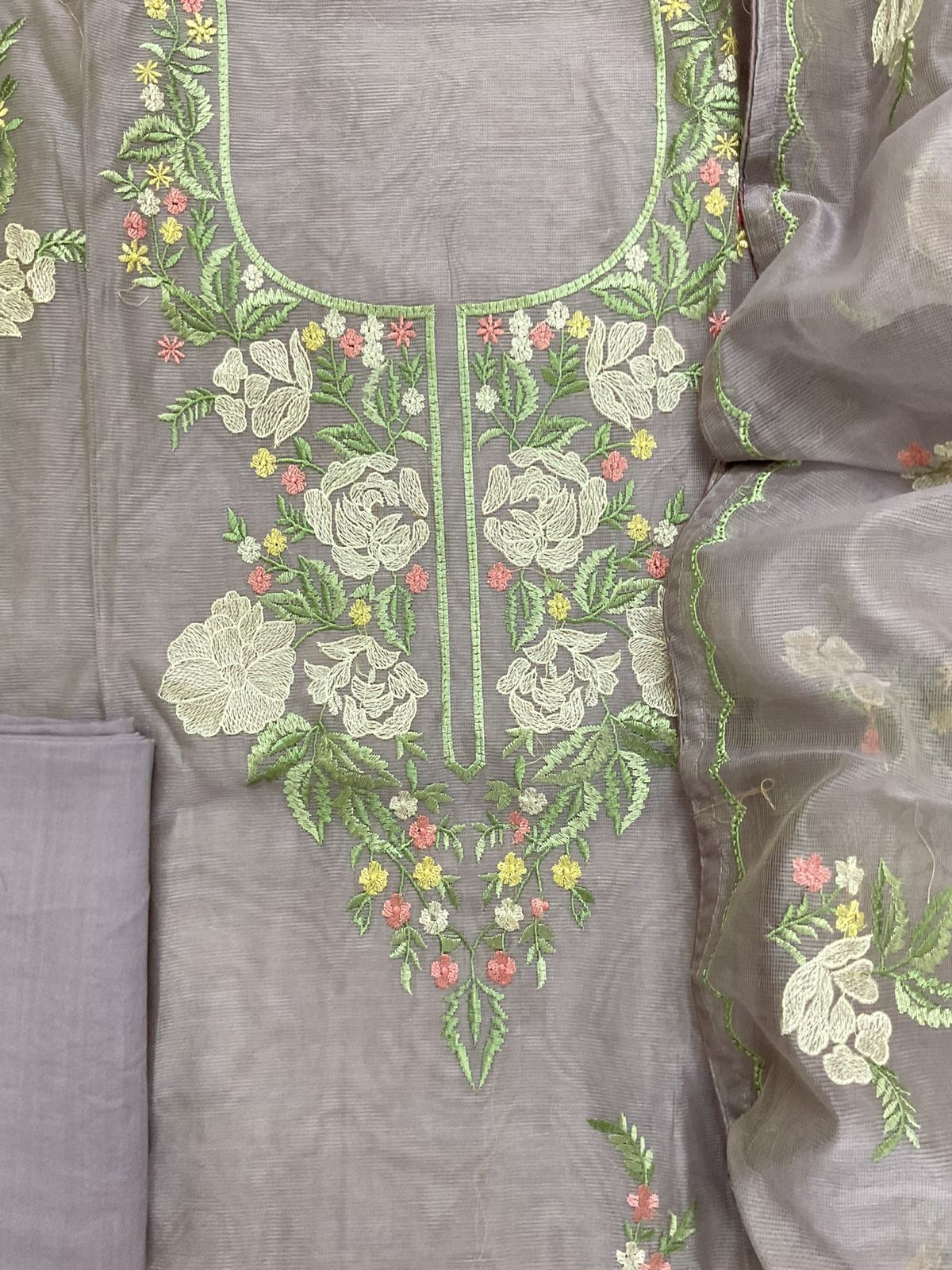 Soft Fine Supernet Embroidered Suit - Lavender