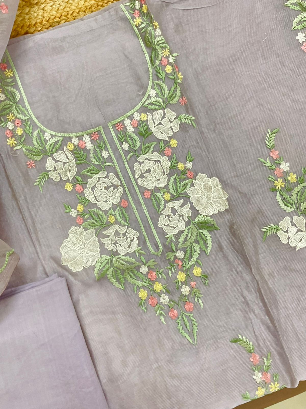 Soft Fine Supernet Embroidered Suit - Lavender