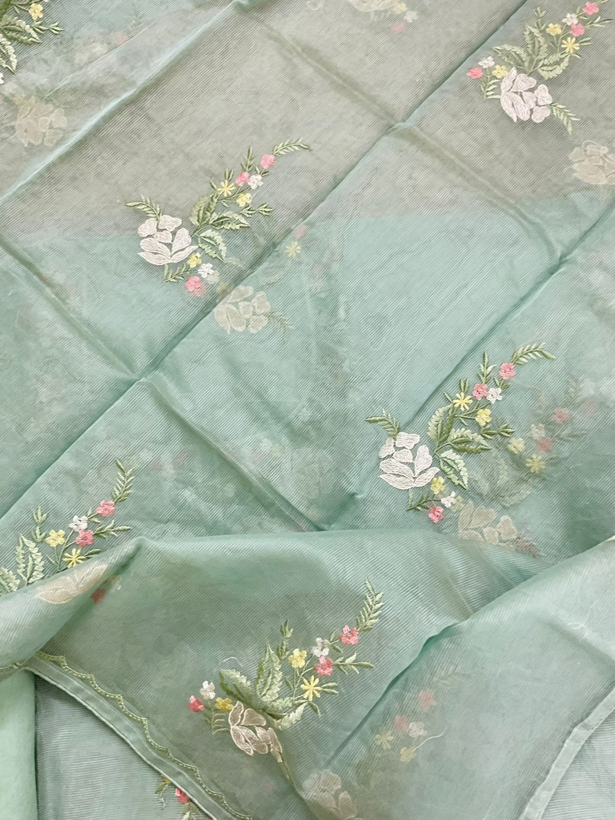 Soft Fine Supernet Embroidered Suit - Green