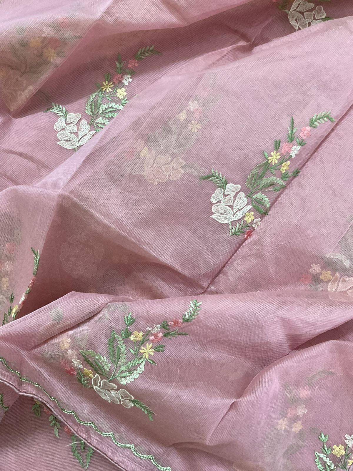 Soft Fine Supernet Embroidered Suit - Pink