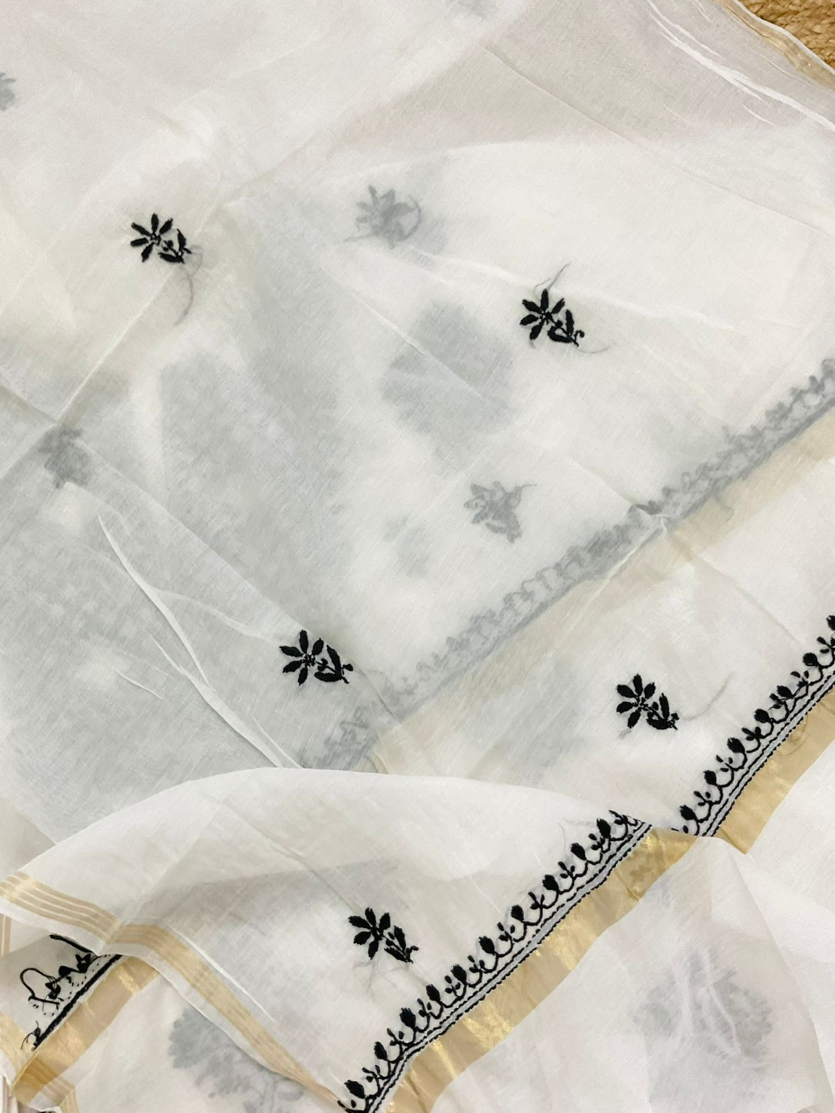 Pure Chanderi Embroidered Suit - Offwhite