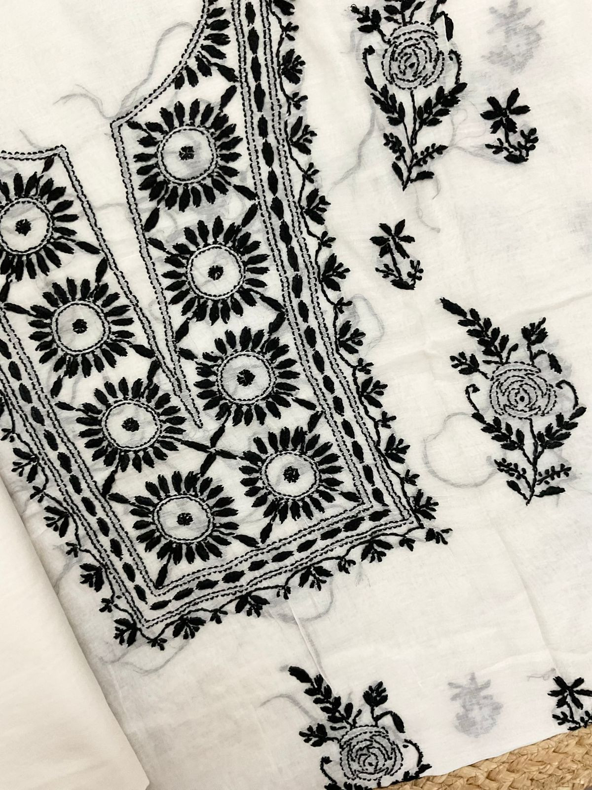 Pure Chanderi Embroidered Suit - Offwhite