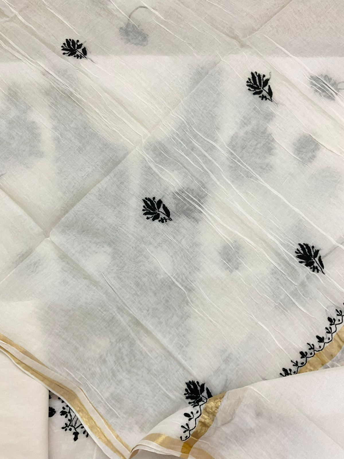 Pure Chanderi Embroidered Suit - Offwhite