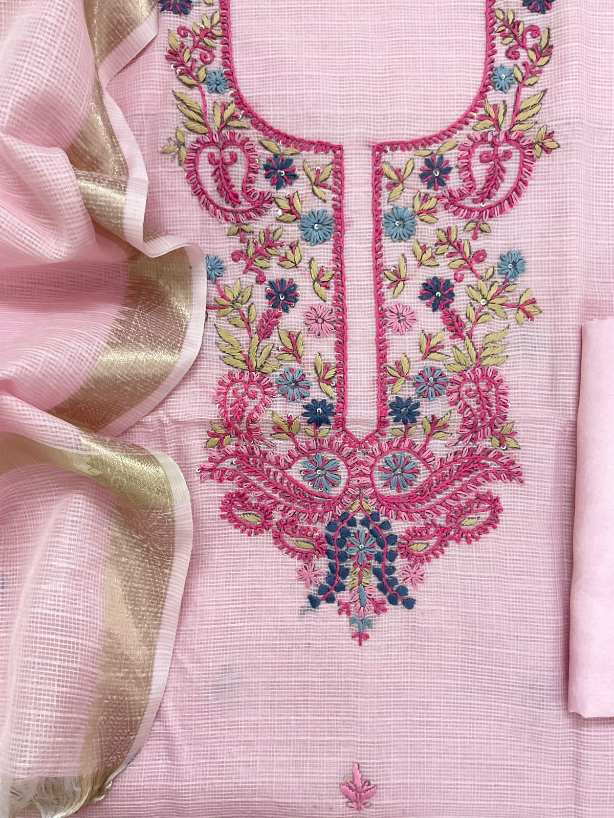 Soft Kota Organza Embroidered Suit - Pink