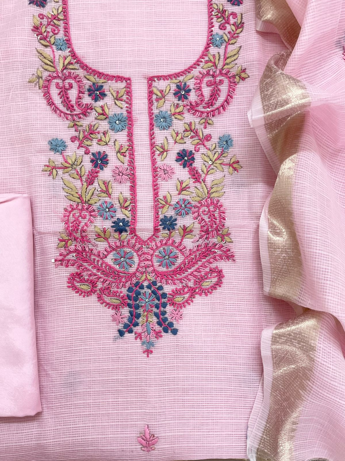 Soft Kota Organza Embroidered Suit - Pink