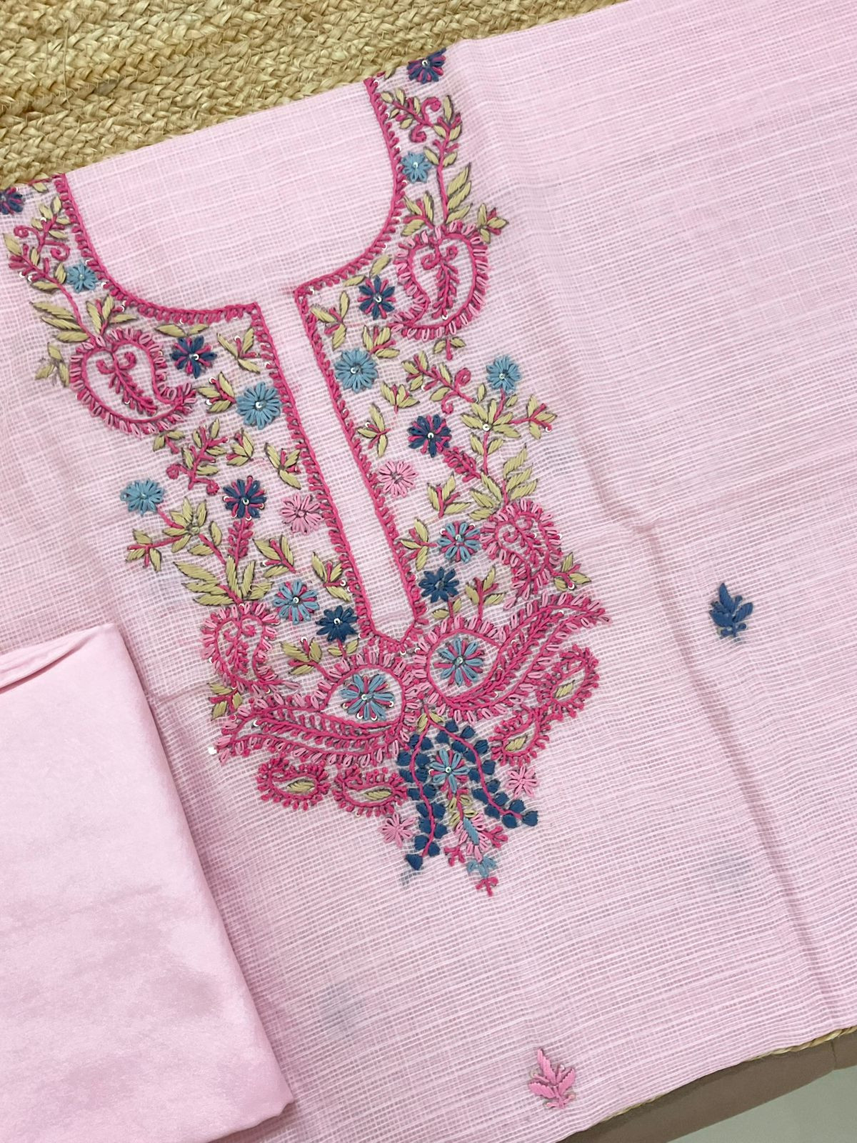 Soft Kota Organza Embroidered Suit - Pink
