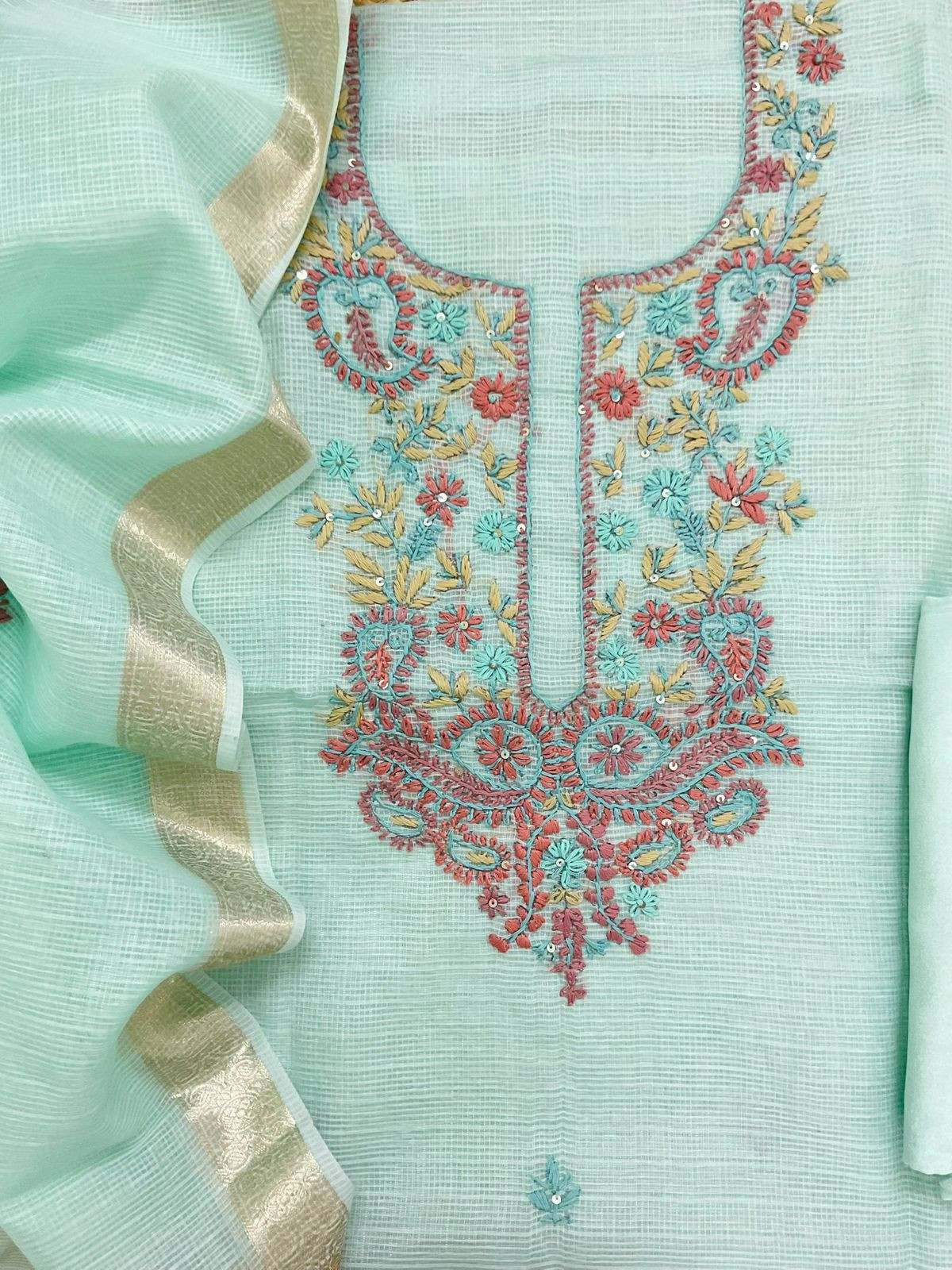 Soft Kota Organza Embroidered Suit - Blue