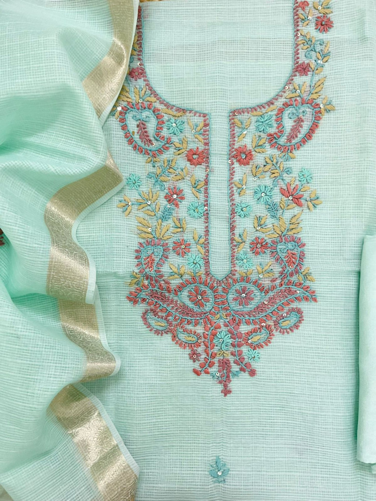 Image of Soft Kota Organza Embroidered Suit - Blue