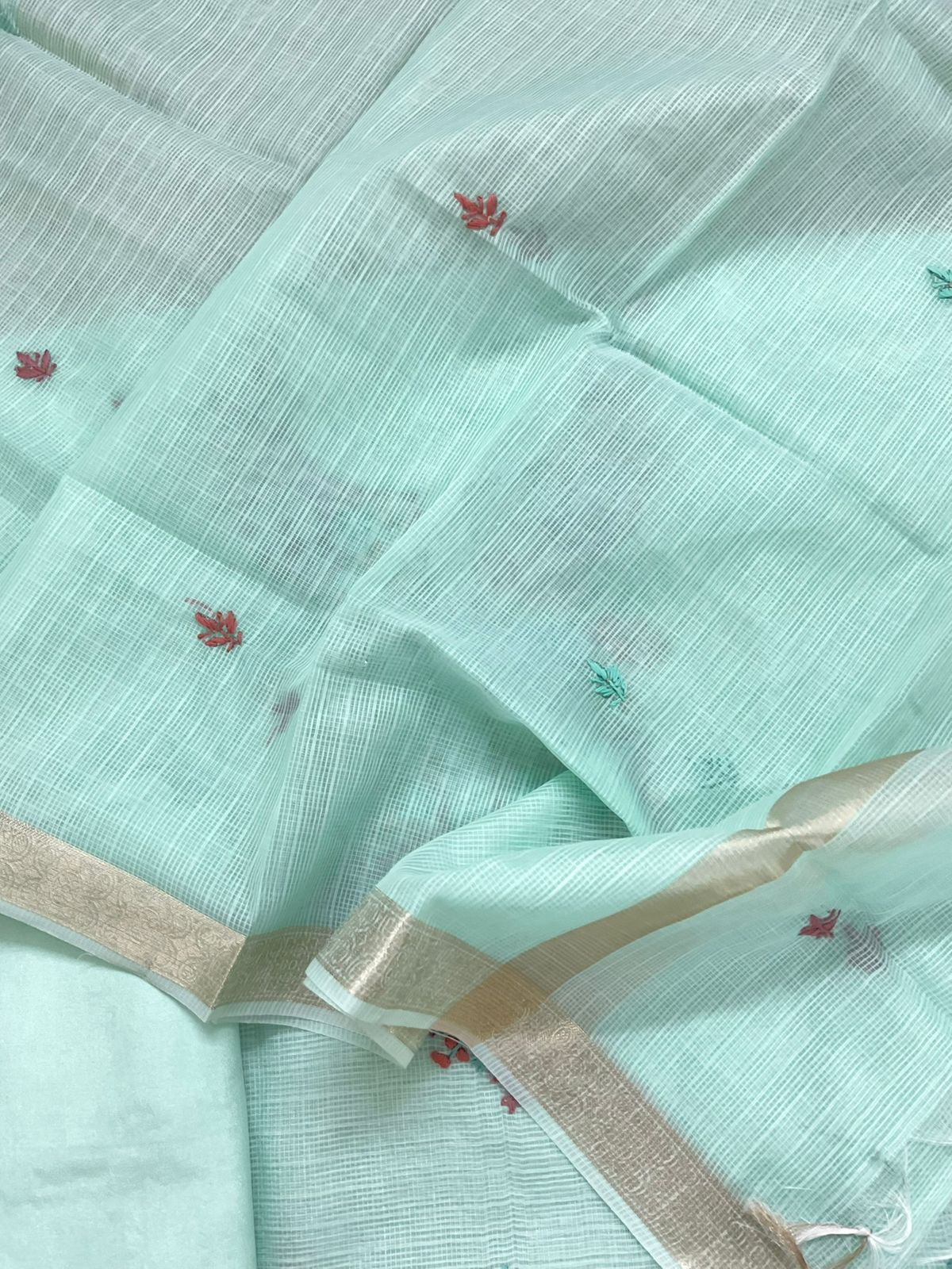 Soft Kota Organza Embroidered Suit - Blue