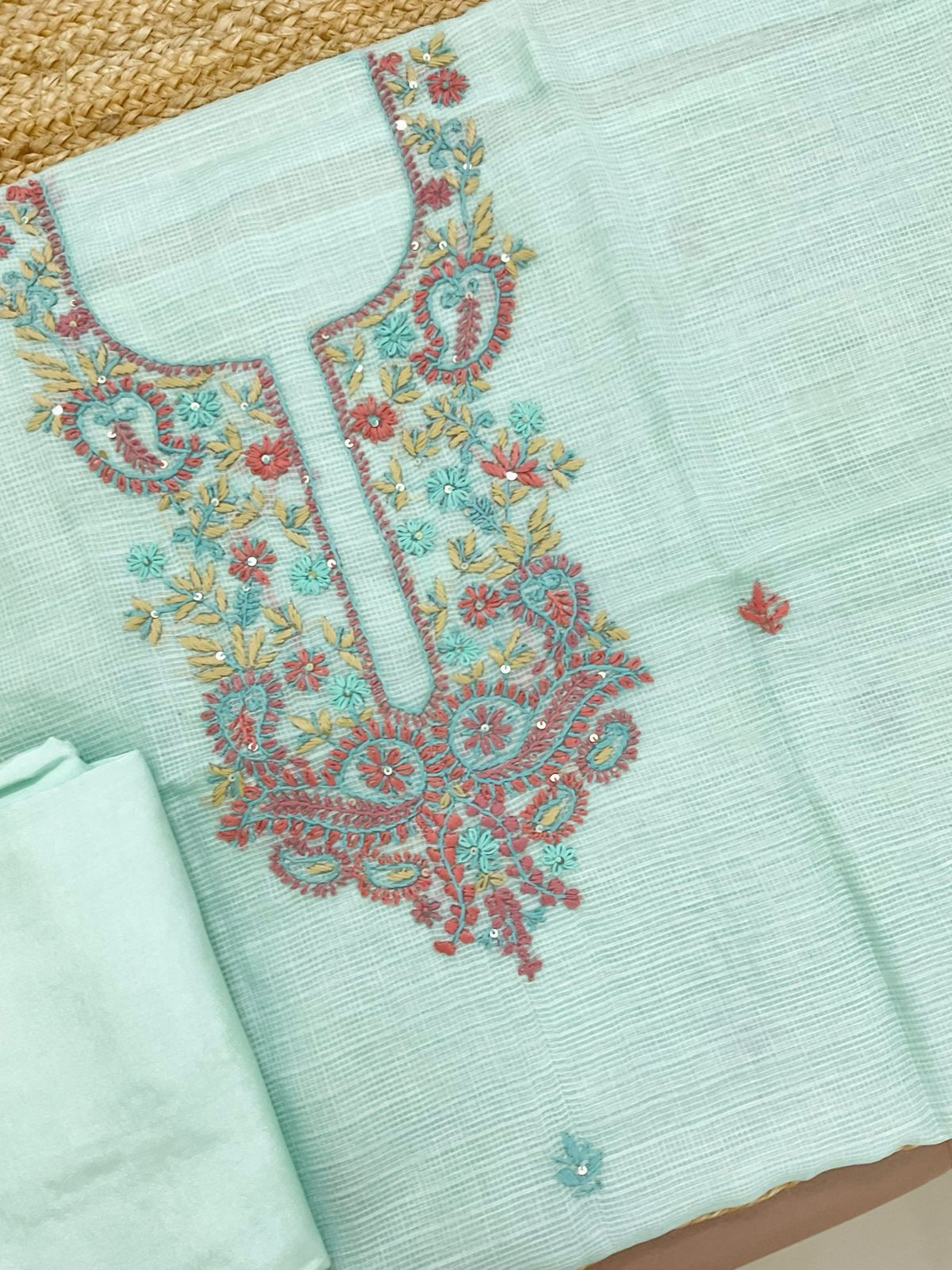 Soft Kota Organza Embroidered Suit - Blue