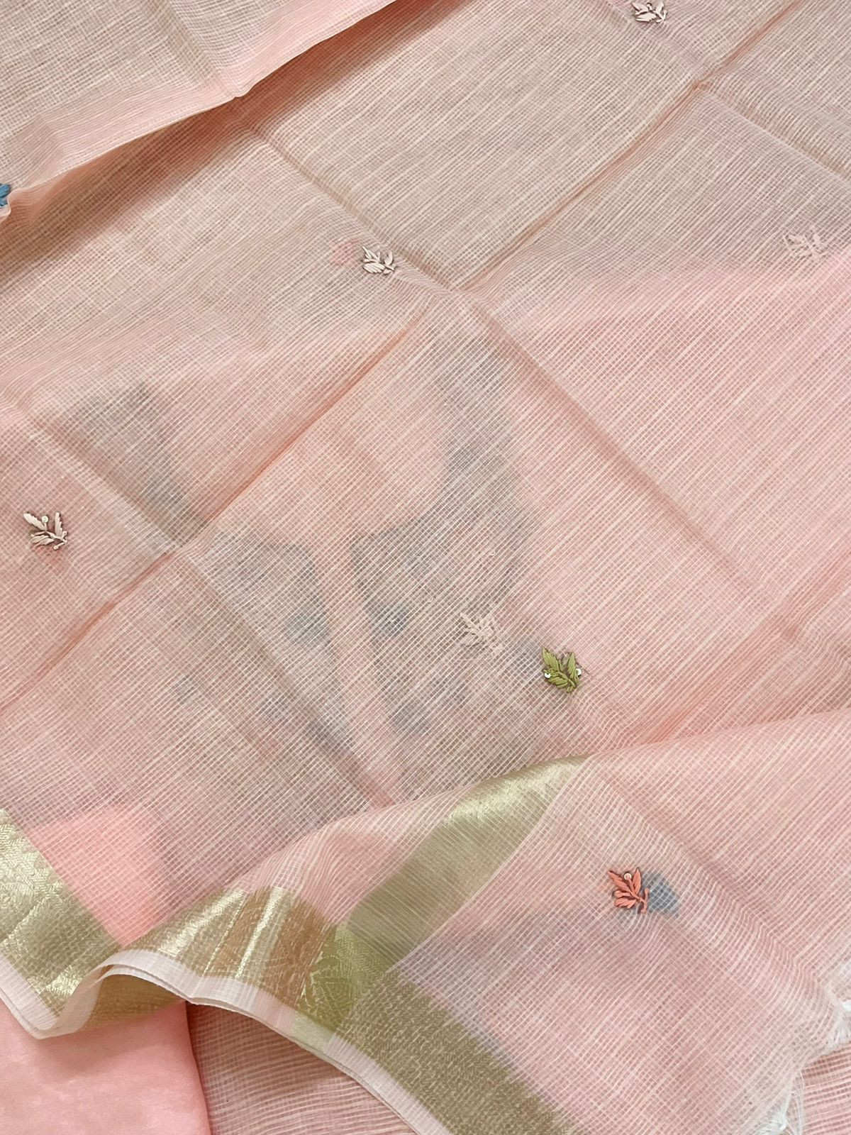 Soft Kota Organza Embroidered Suit - Peach