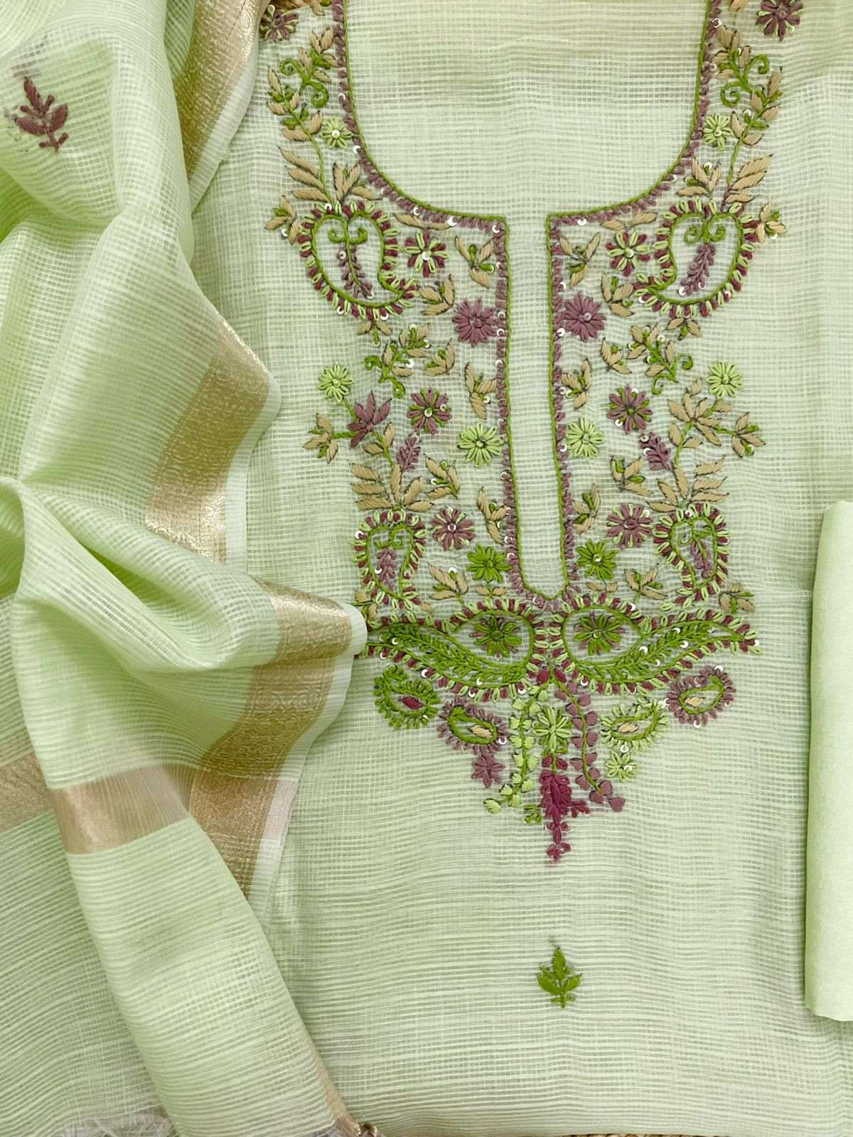 Soft Kota Organza Embroidered Suit - Green