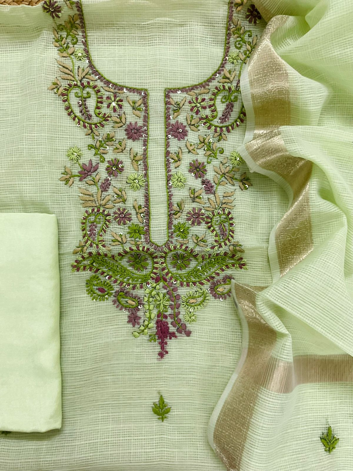 Soft Kota Organza Embroidered Suit - Green