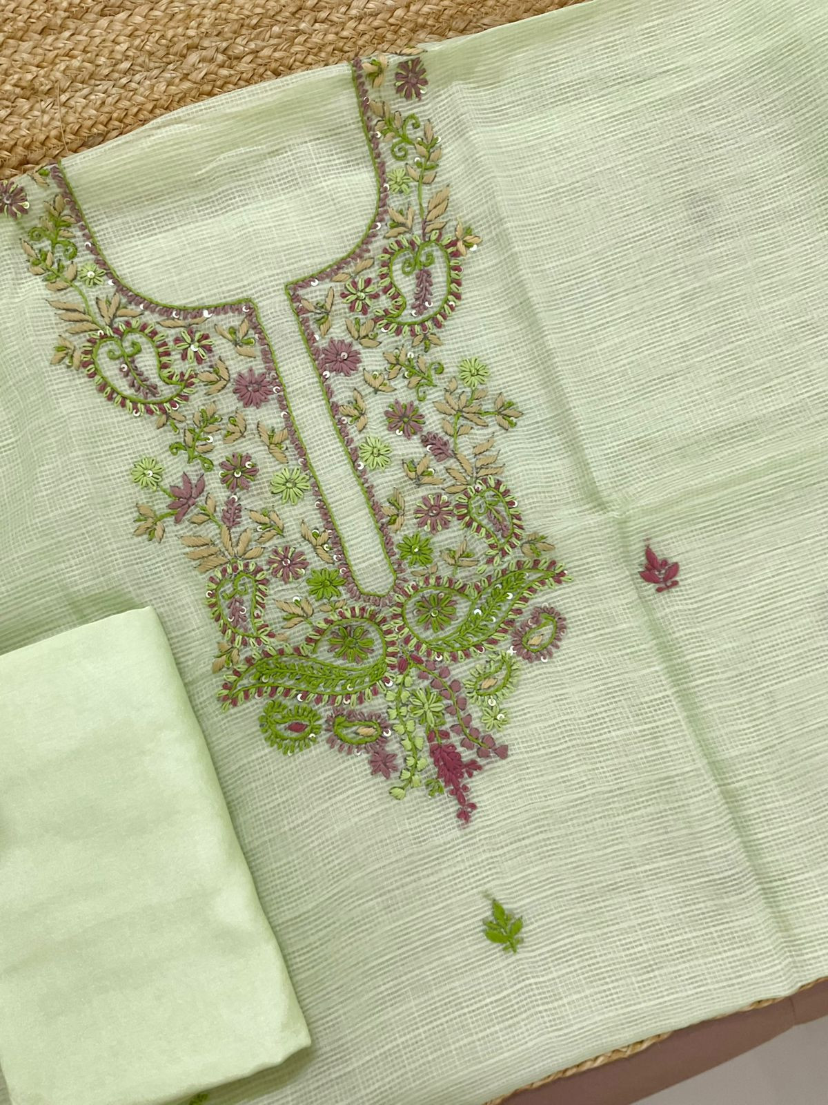 Soft Kota Organza Embroidered Suit - Green